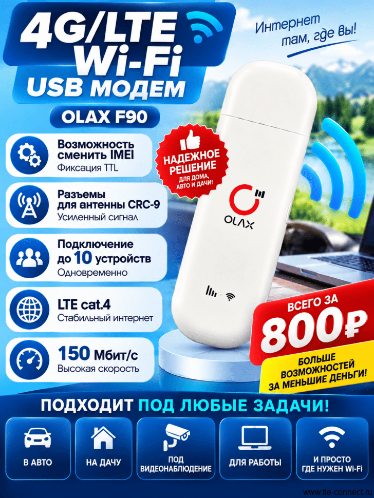 USB модем Olax F90 с безлимитным интернетом Yota за 800р./мес