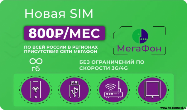 Сим-карта Мегафон безлимит 3G/4G по всей России